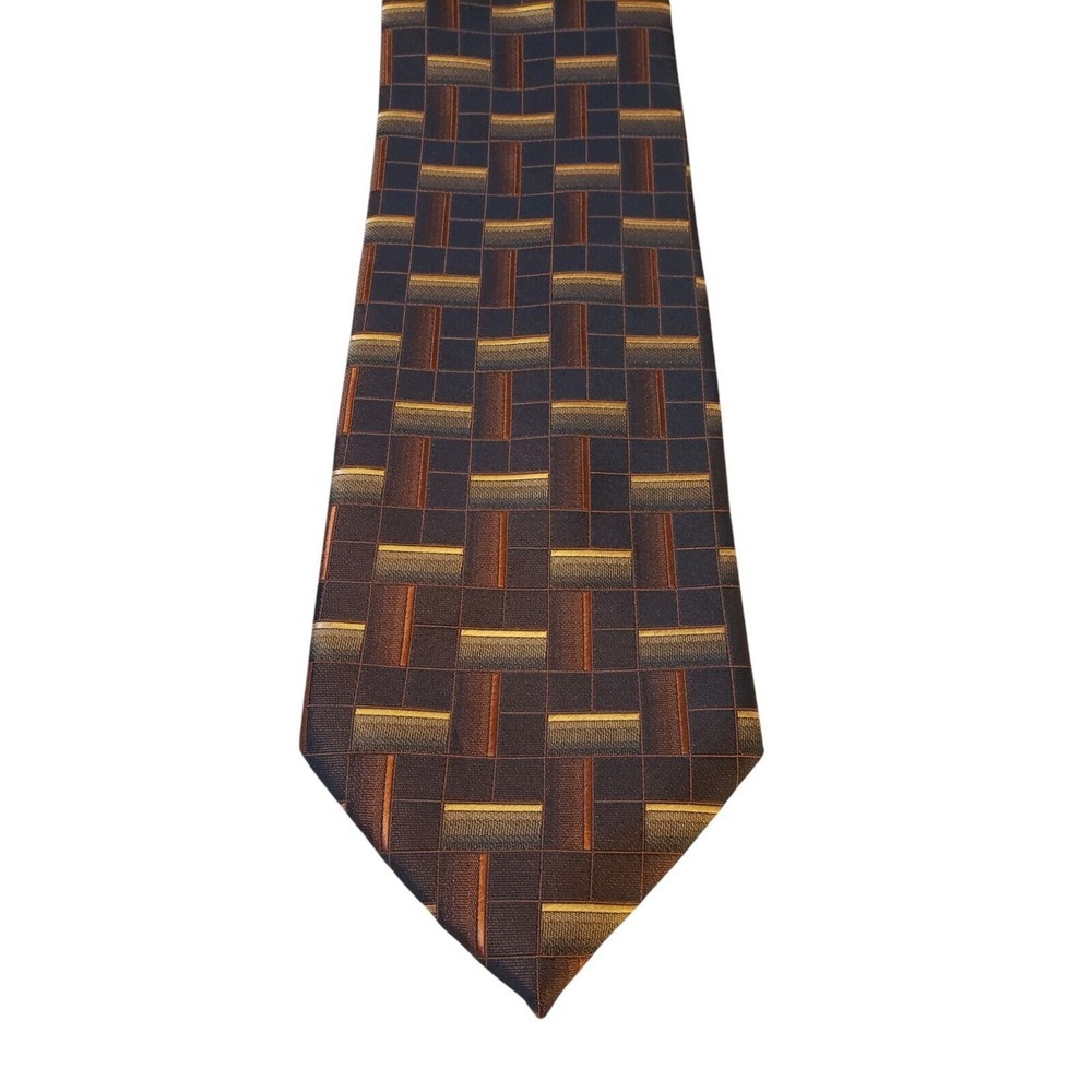 Croft & Barrow Neck‎ Tie Mens Luxury Brown Gold Bronze Geometric Polyester Suit